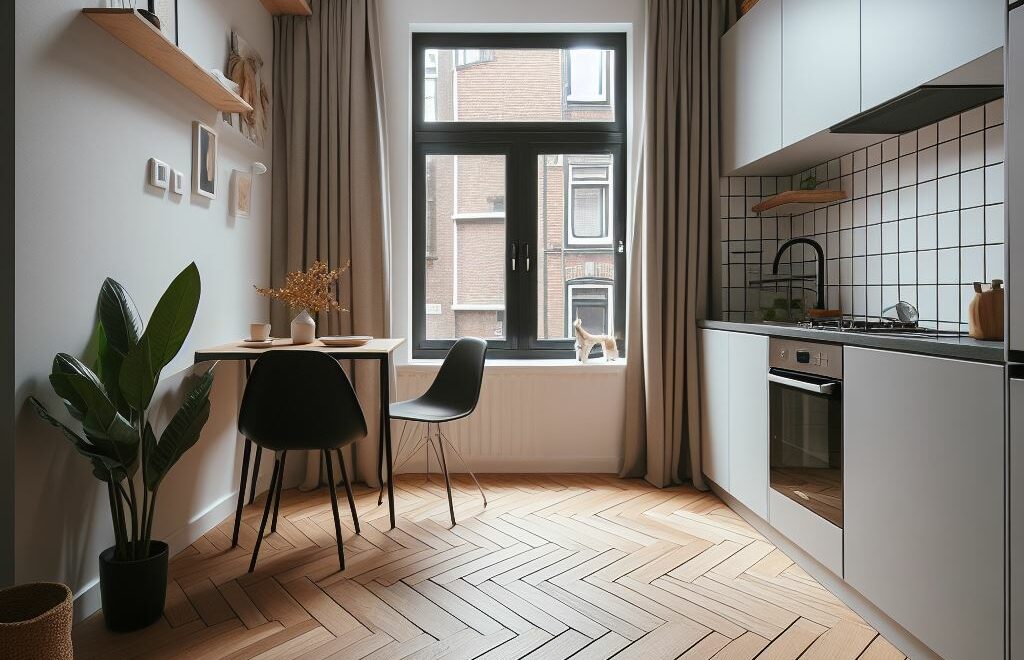 Klein appartement in nederland met een pvc visgraat vloer